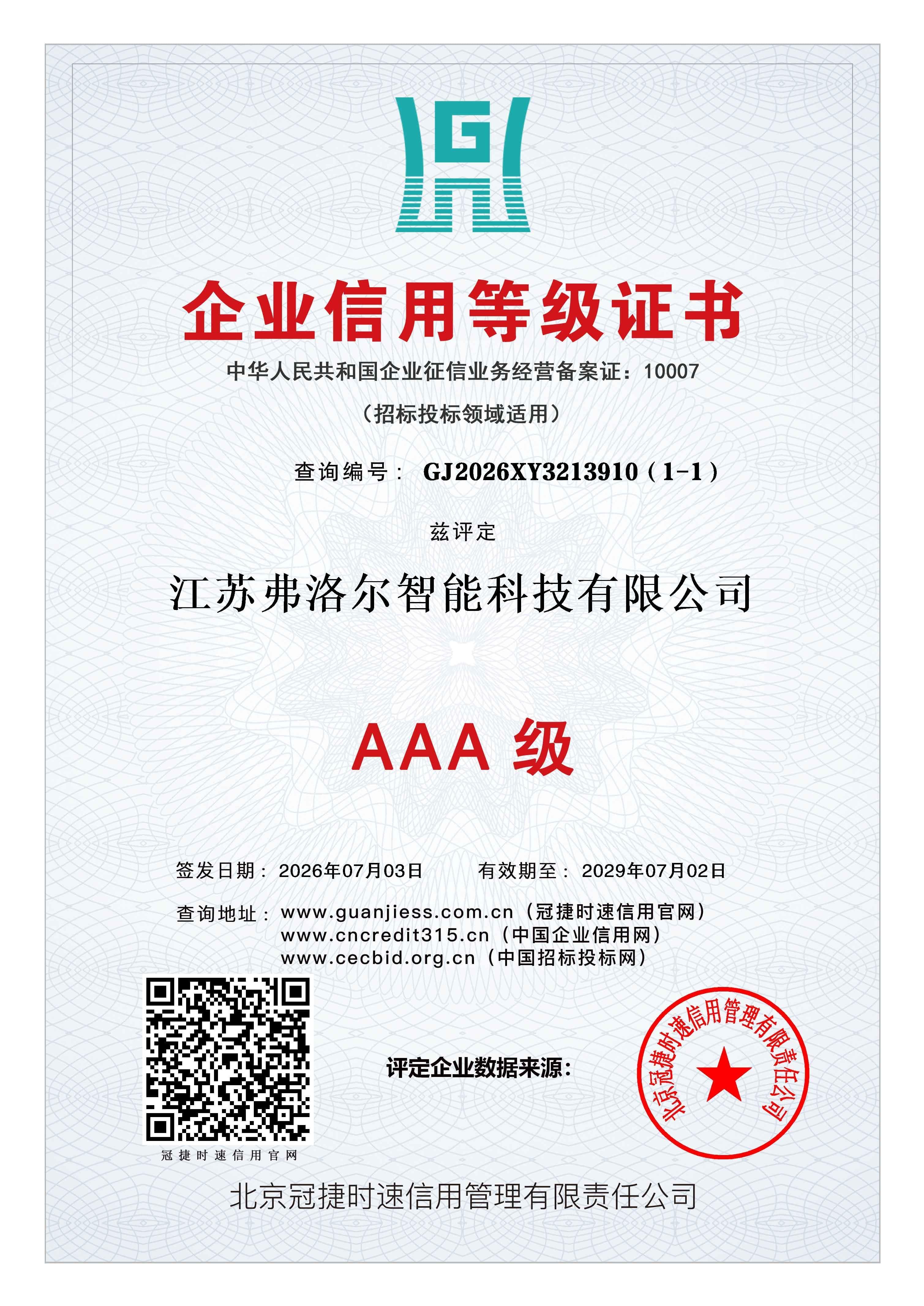 Enterprise Credit Rating Certificate